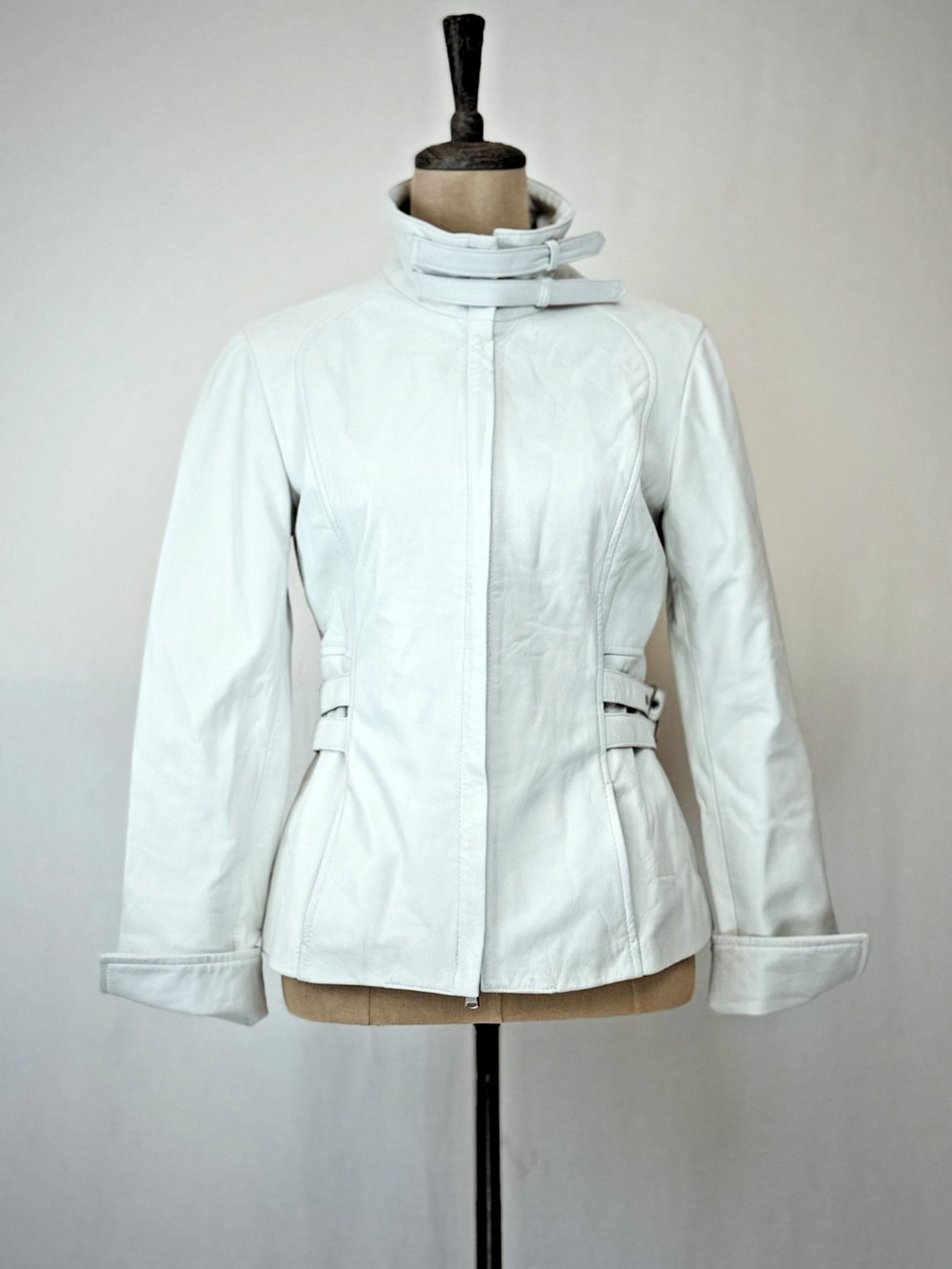 Premium Peruzzi White Leather Moto Jacket Womens Medium #1-0163 Italy